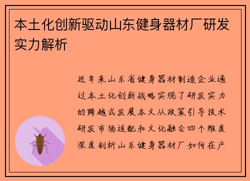 本土化创新驱动山东健身器材厂研发实力解析