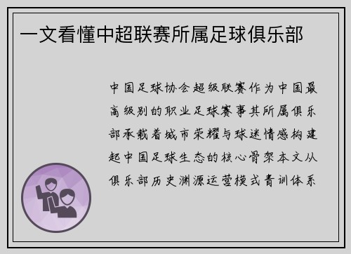 一文看懂中超联赛所属足球俱乐部